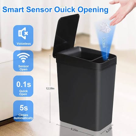 Pattumiera da 12 litri con sensore di movimento senza contatto per bagno, cucina, ufficio o camera da letto TechPlus