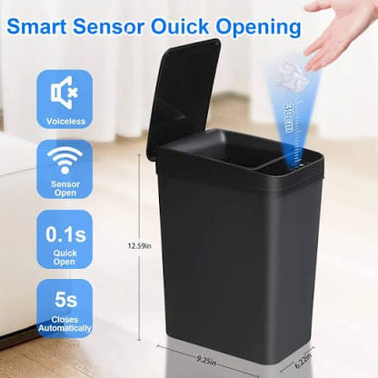 Pattumiera da 12 litri con sensore di movimento senza contatto per bagno, cucina, ufficio o camera da letto TechPlus