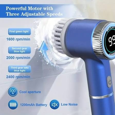Spazzola Elettrica Rotante con 5 Testine Sostituibili, Spazzola Portatile Ricaricabile Tramite USB per la Pulizia della Doccia con 3 Velocità Regolabili TechPlus