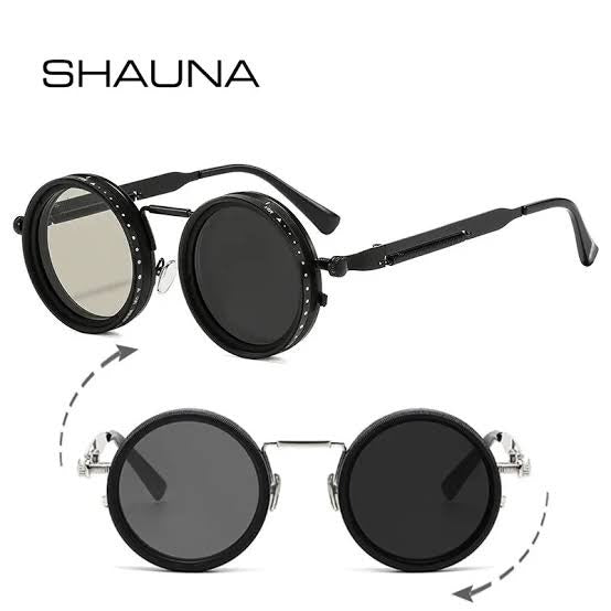 Shauna Occhiali da sole rotondi retrò in metallo punk con tinta ND9 regolabile, occhiali da sole alla moda polarizzati UV400 per uomo e donna TechPlus