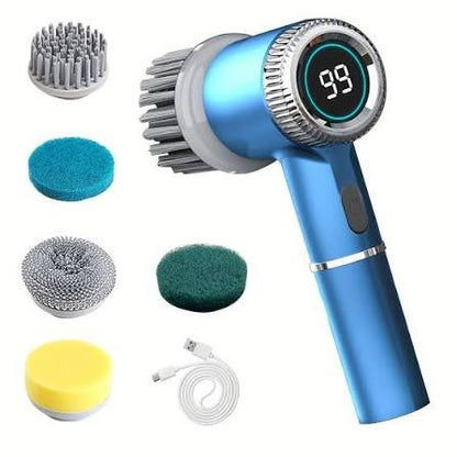 Spazzola Elettrica Rotante con 5 Testine Sostituibili, Spazzola Portatile Ricaricabile Tramite USB per la Pulizia della Doccia con 3 Velocità Regolabili TechPlus