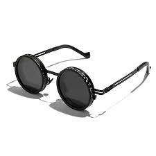 Shauna Occhiali da sole rotondi retrò in metallo punk con tinta ND9 regolabile, occhiali da sole alla moda polarizzati UV400 per uomo e donna TechPlus