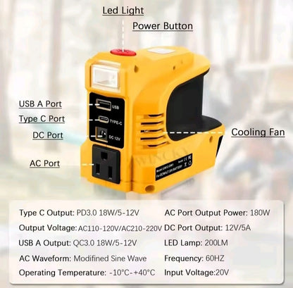 Inverter Portatile 200W per Batterie 18V TechPlus